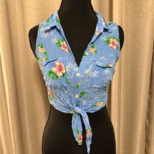 Hollister Blue Floral Tie-Front Button Down Shirt